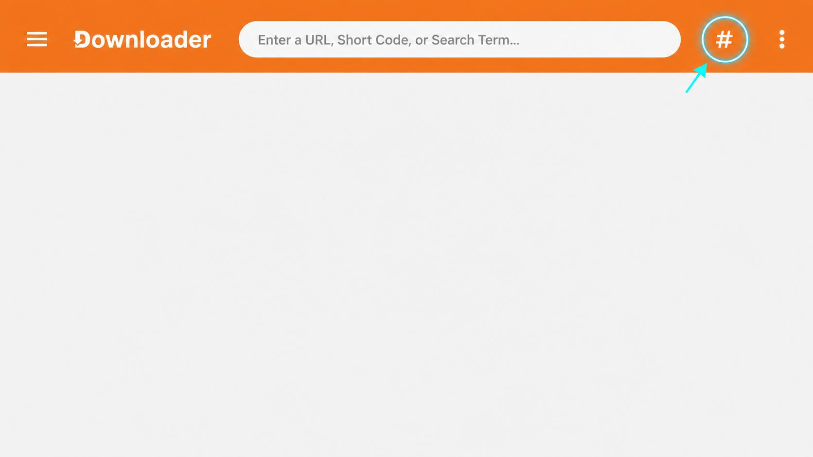 Pantalla de Downloader con el símbolo numeral resaltado en la esquina superior derecha